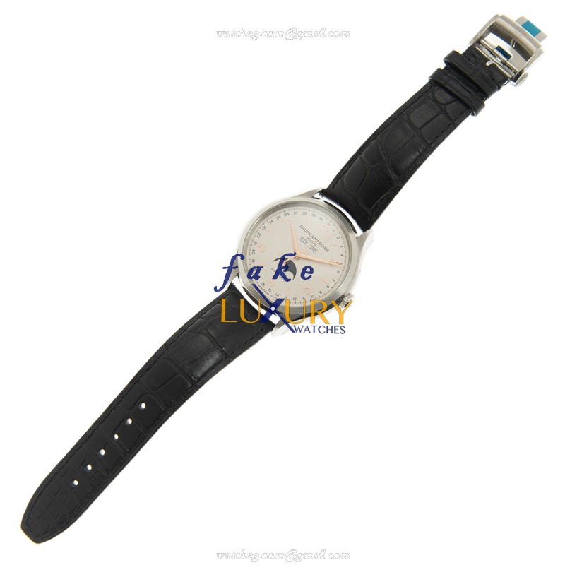 Baume & Mercier M0A10055 Clifton Replica Watch, Silver Dial, Steel Case, Alligator Strap - Image 2
