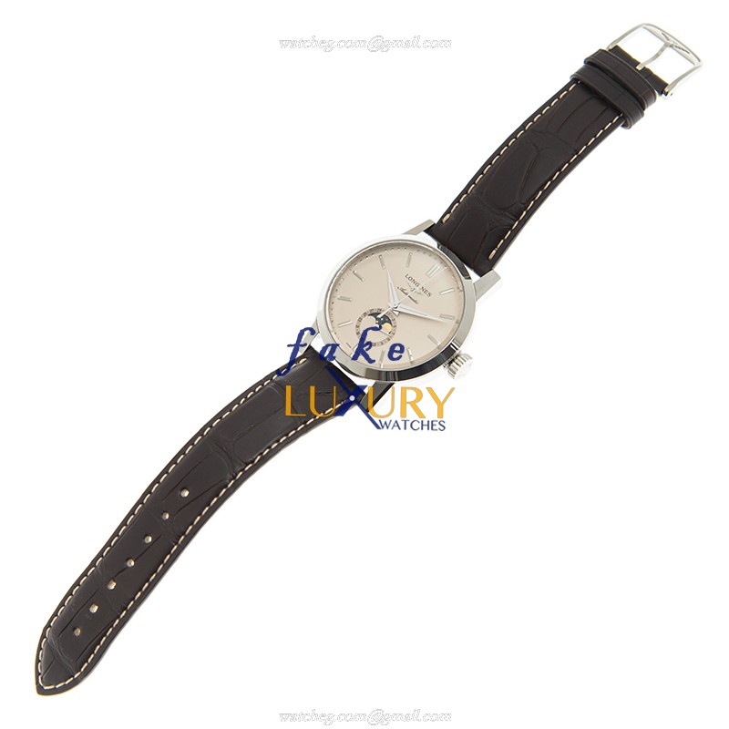 Longines L4.826.4.92.2 Replica Watch, Automatic, 40mm, Beige Dial, Steel Case, Brown Cowhide Strap - Image 2