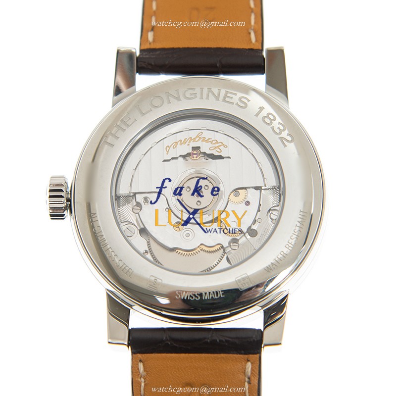 Longines L4.826.4.92.2 Replica Watch, Automatic, 40mm, Beige Dial, Steel Case, Brown Cowhide Strap - Image 3