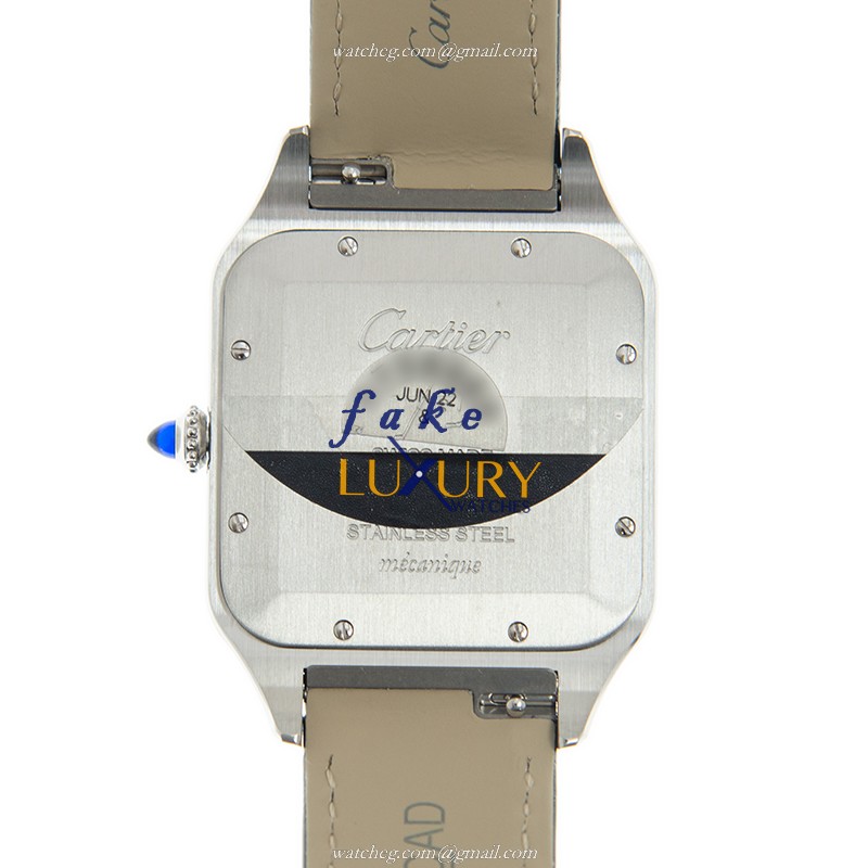 Cartier WSSA0032 SANTOS Manual Wind Steel Replica Watch, Silver Dial, Blue Alligator Strap - Image 3
