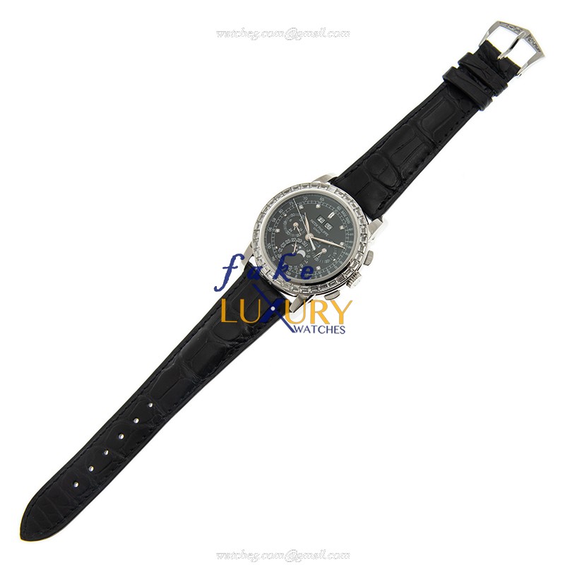 Patek Philippe 5971P-001 Replica Watch, Automatic, Black Dial, Platinum Case, Alligator Strap - Image 2