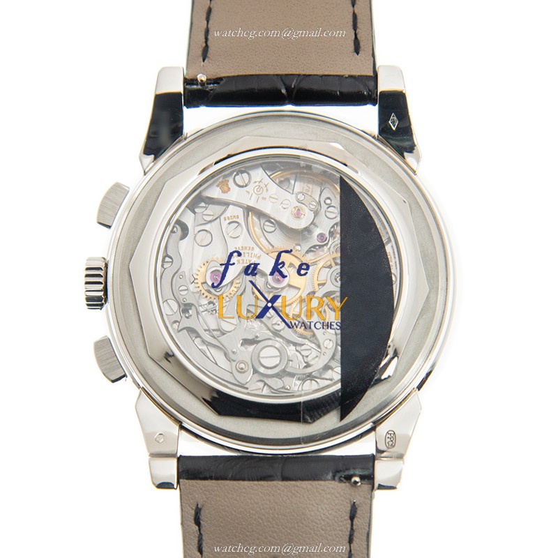 Patek Philippe 5971P-001 Replica Watch, Automatic, Black Dial, Platinum Case, Alligator Strap - Image 3