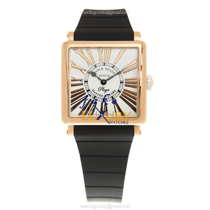 Franck Muller 6002 M QZ REL R PLY 5N-BK STRAP Quartz 18kt Pink Gold Replica Watch, White Dial - Image 2