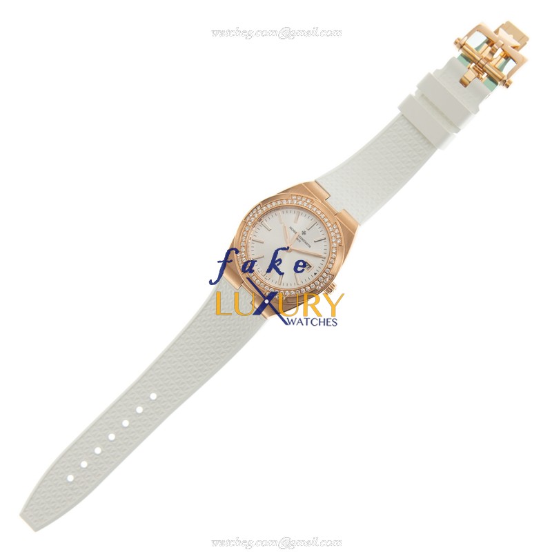 Vacheron Constantin 1205V/000R-B592 Overseas Quartz 33mm Rose Gold Diamonds Silver Dial Replica - Image 2