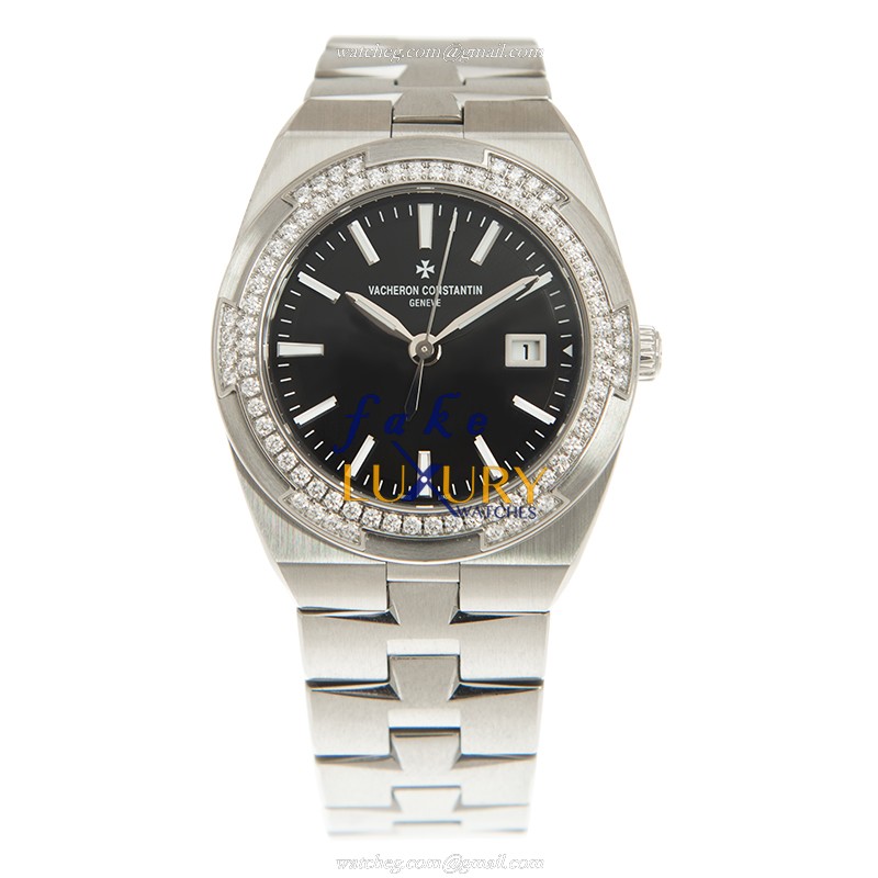 Vacheron Constantin 1205V/100A-B591 Overseas Quartz Stainless Steel Diamonds Black Dial Replica - Image 2