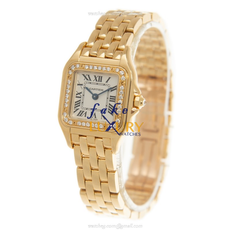 Cartier WJPN0015 PANTHeRE DE CARTIER Quartz 18kt Gold & Diamond Replica Watch, White Dial, Gold - Image 3