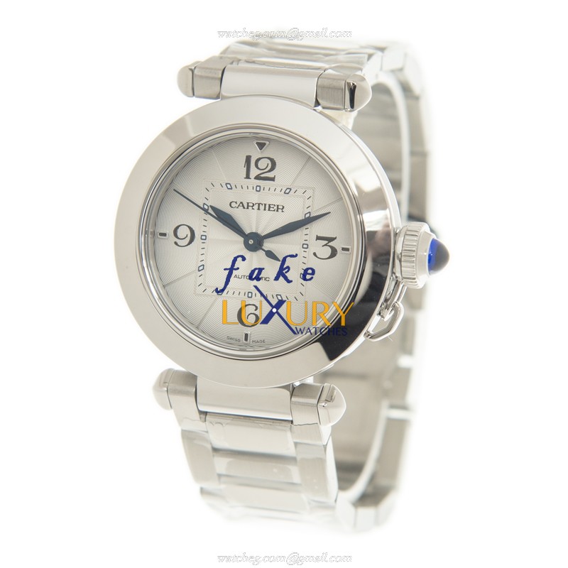 Cartier WSPA0013 Pasha de Cartier Replica Watch, 35mm Automatic, Silver Dial, Steel Bracelet - Image 3