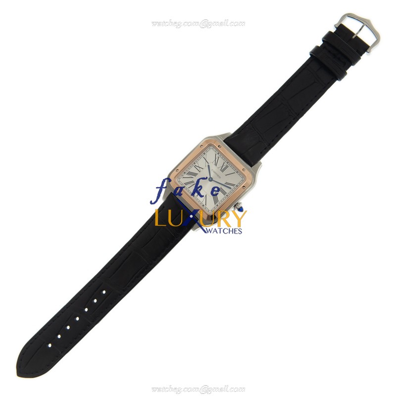 Cartier W2SA0017 Santos Replica Watch Manual Wind 18kt Rose Gold Silver Dial Black Alligator Strap - Image 2