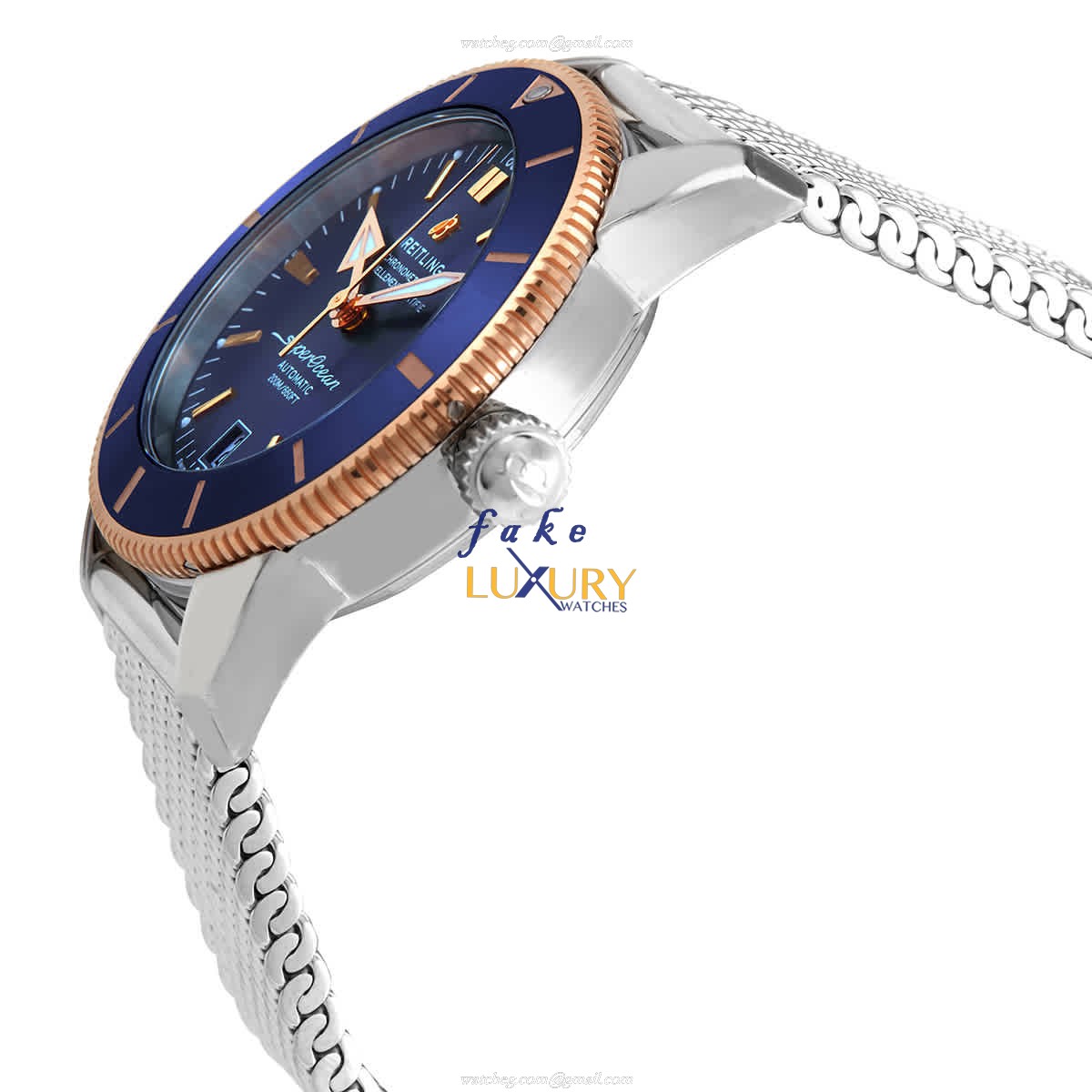 Breitling UB2010161C1A1 Superocean Heritage Replica Watch, Blue Dial, Steel Bracelet - Image 2