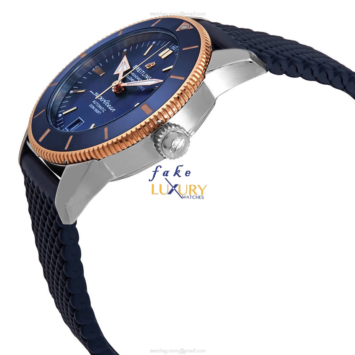 Breitling UB2010161C1S1 Superocean Heritage Replica Watch, Blue Dial, Steel Case, Rubber Strap - Image 2