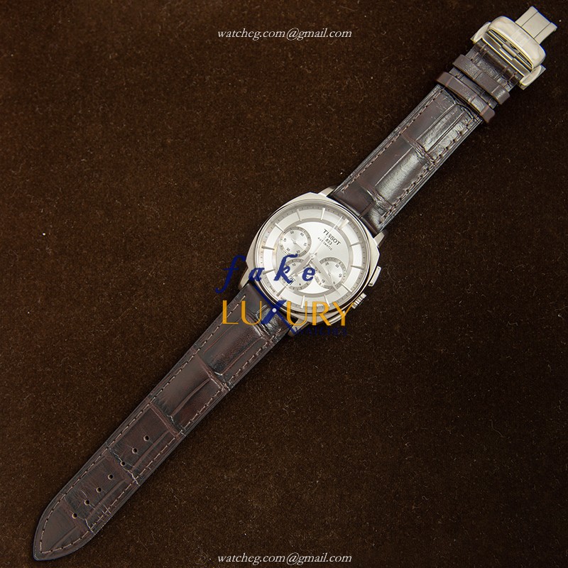 Tissot T059.527.16.031.00 Replica Watch, Automatic Movement, Silver Dial, Steel Case, Brown Leather - Image 2