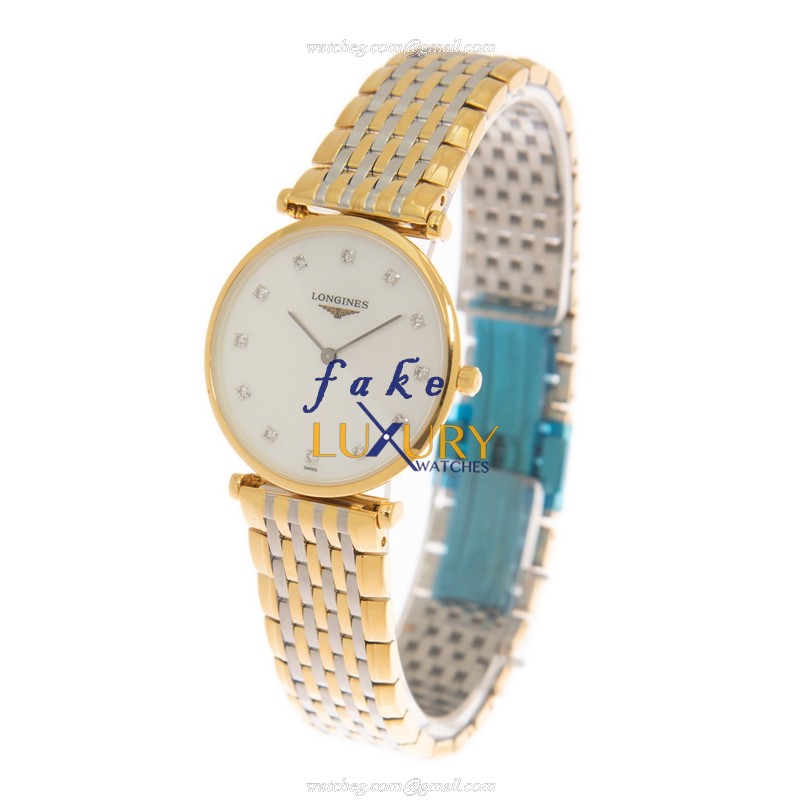 L4.512.2.87.7 - Longines La Grande Replica Watch - Quartz White Mother of Pearl Dial Gold Steel - Image 3
