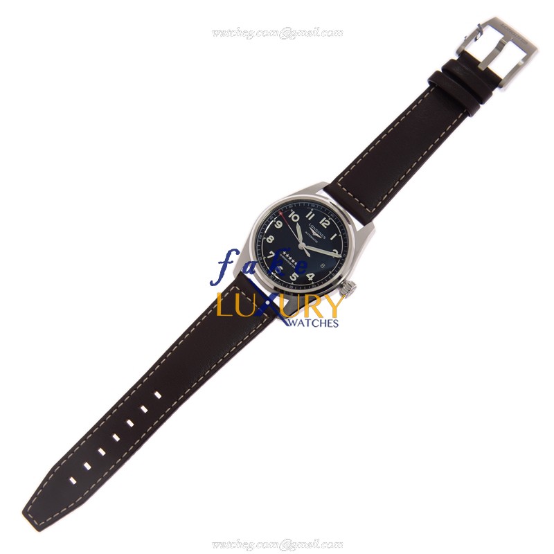 Longines L3.810.4.53.0 Spirit Replica Watch Automatic Black Dial Stainless Steel Case Brown Leather - Image 2