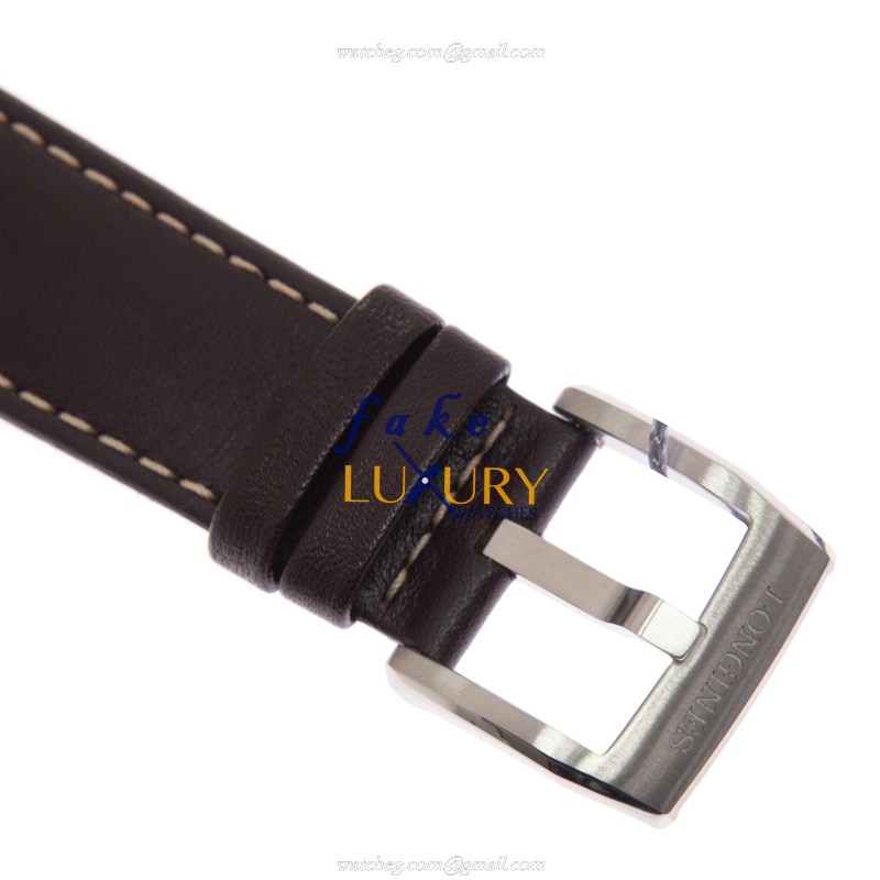 Longines L3.810.4.53.0 Spirit Replica Watch Automatic Black Dial Stainless Steel Case Brown Leather - Image 4