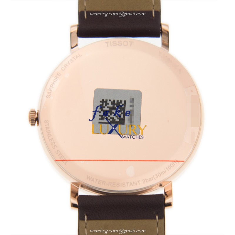 T109.610.36.031.00 - Tissot T-Classic Replica Watch 18kt Rose Gold Quartz White Dial Brown Leather - Image 3