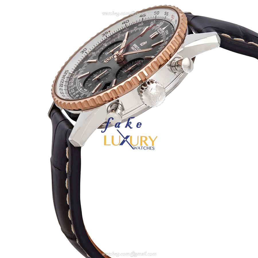 Breitling UB0121211F1P1 Navitimer 1 Automatic Gray Dial Alligator Strap Steel Replica Watch - Image 2