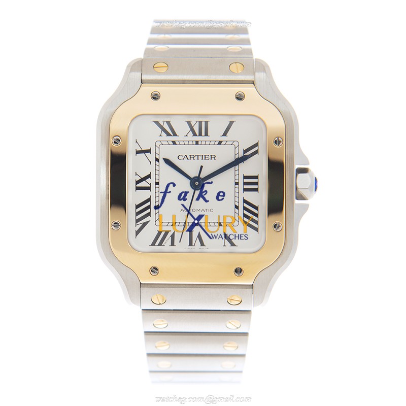 Cartier W2SA0016 Automatic 18kt Gold & Steel Replica Watch - 35.1mm Silver Dial - SANTOS - Caliber - Image 2