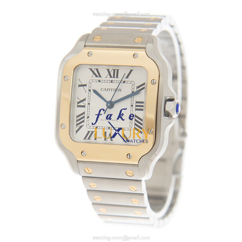 Cartier W2SA0016 Automatic 18kt Gold & Steel Replica Watch - 35.1mm Silver Dial - SANTOS - Caliber - Image 3