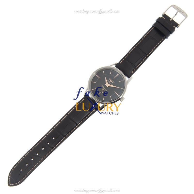 Longines L4.795.4.58.0 Heritage Replica Watch, Automatic Movement, Black Dial, Leather Strap - Image 2
