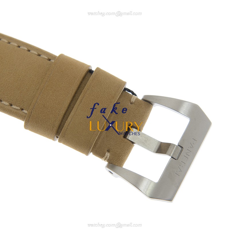 Panerai PAM01086 Replica Watch, Luminor Logo Manual Wind, 44mm Steel Case, Black Dial, Brown Leather - Image 4