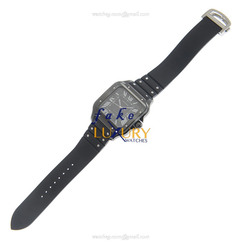 Cartier WSSA0039 SANTOS Automatic Stainless Steel Replica Watch, Swiss Movement, Black Dial, Rubber - Image 2