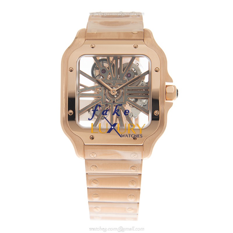 Cartier WHSA0016 SANTOS Manual Wind Replica Watch, 18kt Rose Gold Transparent Dial - Image 2