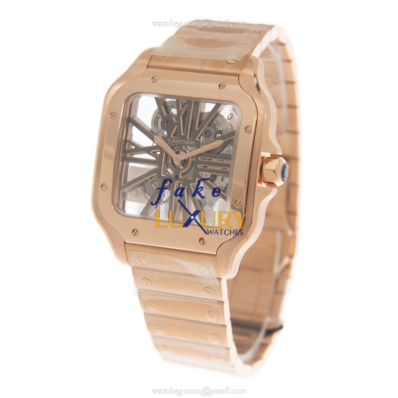Cartier WHSA0016 SANTOS Manual Wind Replica Watch, 18kt Rose Gold Transparent Dial - Image 3