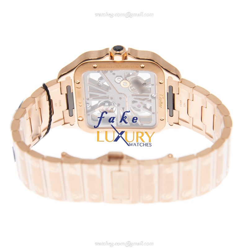 Cartier WHSA0016 SANTOS Manual Wind Replica Watch, 18kt Rose Gold Transparent Dial - Image 4