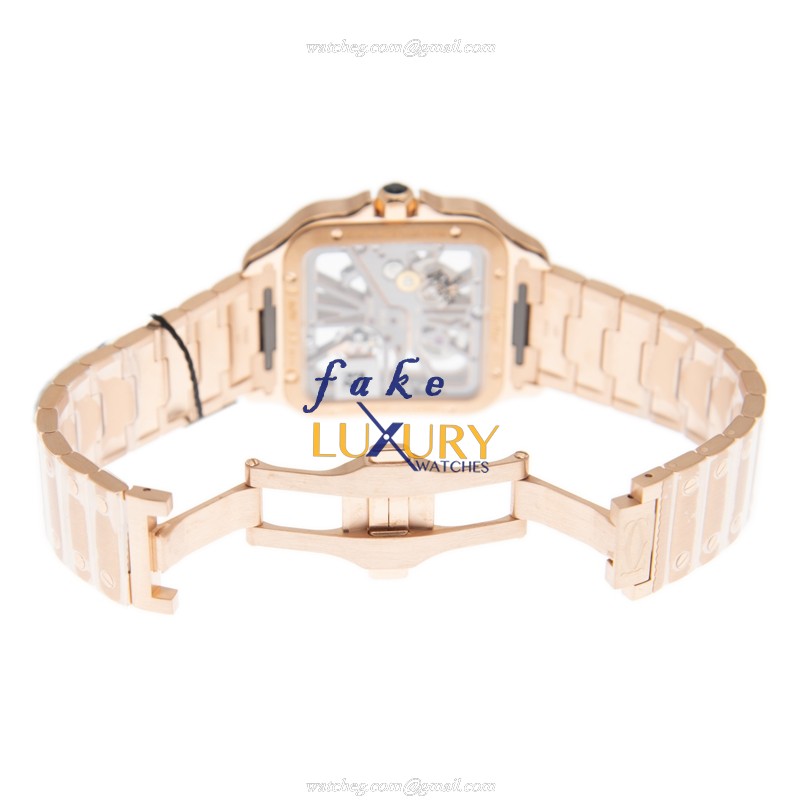 Cartier WHSA0016 SANTOS Manual Wind Replica Watch, 18kt Rose Gold Transparent Dial - Image 5