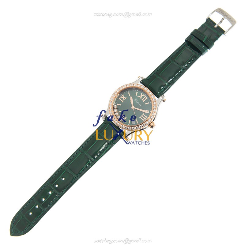 Chopard 278582-6007 Happy Sport Quartz 18kt Rose Gold Green Dial Leather Strap Replica Watch - Image 2