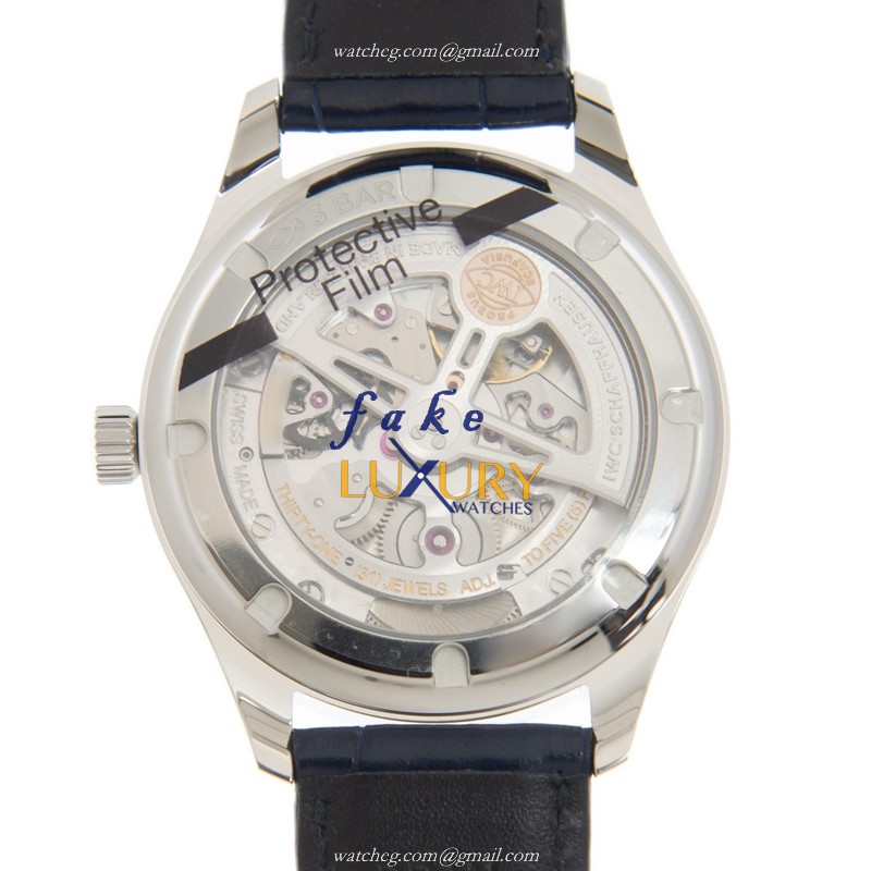 IWC Portuguese IW358304 Replica Watch, Automatic Movement, Silver Dial, Blue Alligator Strap - Image 3