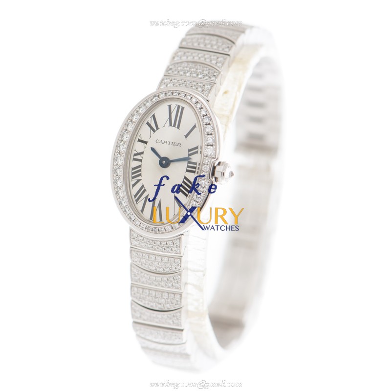Cartier HPI00327 Baignoire Replica Watch, Quartz Movement, 18kt White Gold & Diamond Case, Silver - Image 3