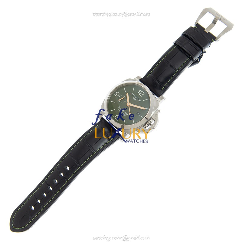 Panerai PAM01056 LUMINOR Automatic GMT Green Dial Black Alligator Steel Case Replica Watch - Image 2
