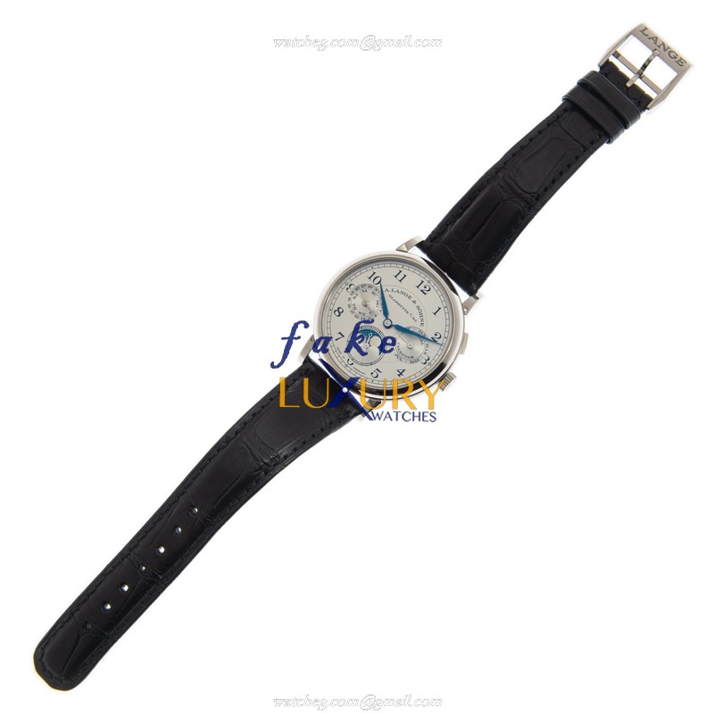 A Lange 1815 Replica Watch 238.026 - Automatic with White Gold Case on Black - Image 2