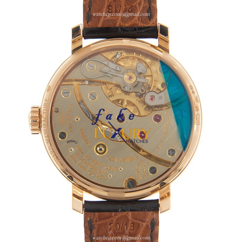 Chopard L.U.C 161963-5001 18kt Rose Gold Manual Wind Watch - Replica - White Dial - Brown Leather - Image 3