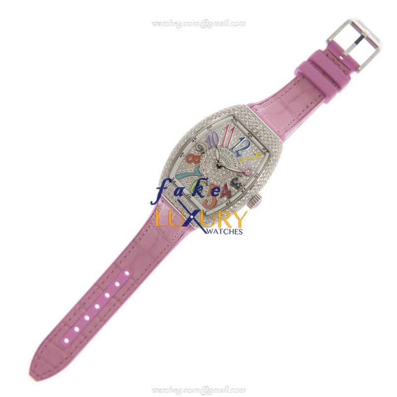 Franck Muller V 32 QZ D CD COL DRM AC.RS Vanguard Replica Watch, Quartz, Silver Dial, Pink Leather - Image 2