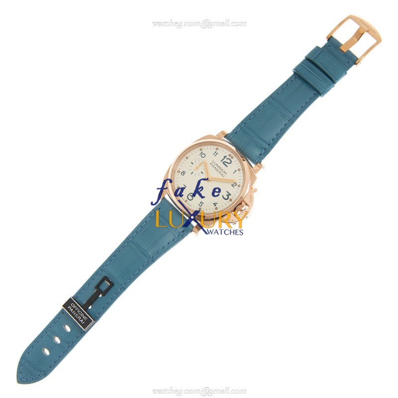 Panerai PAM00741 LUMINOR DUE Manual Wind 18kt Rose Gold - Beige Dial - Light Blue Alligator Strap - Image 2