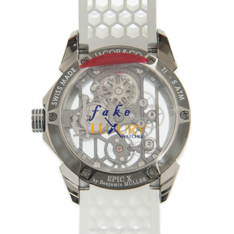 Jacob & Co EX100.20.WR.WB.ALB4A Manual Wind Titanium Replica Watch, 44mm, Transparent Skull Dial - Image 3