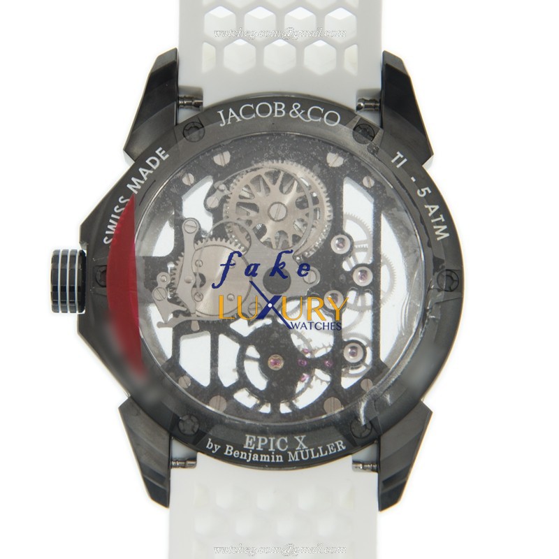 Jacob & Co EX100.21.WR.WB.ABRU Epic X Automatic Steel 36mm Transparent Skull Dial White Rubber - Image 3