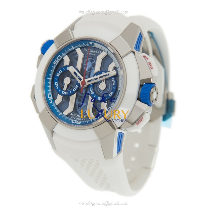 Jacob & Co EC313.20.PE.LL.GHB4D EPIC X CHRONO Auto Titanium Replica Watch - Blue Dial, White Rubber - Image 3