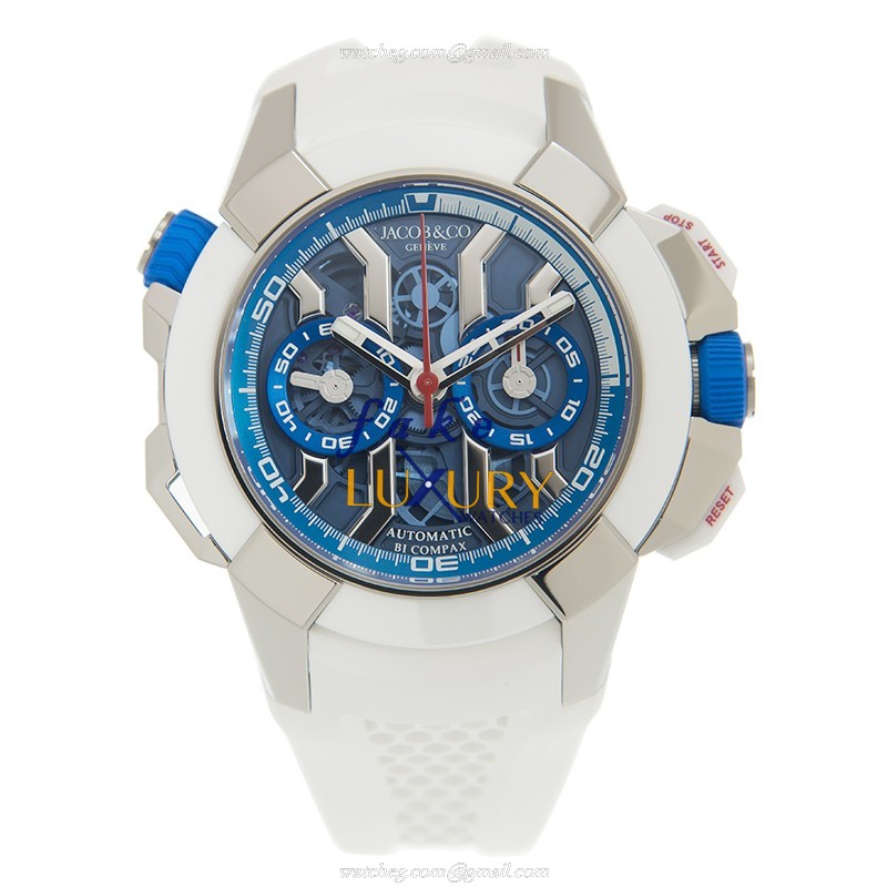 Jacob & Co EC313.20.PE.LL.GHB4D EPIC X CHRONO Auto Titanium Replica Watch - Blue Dial, White Rubber - Image 2
