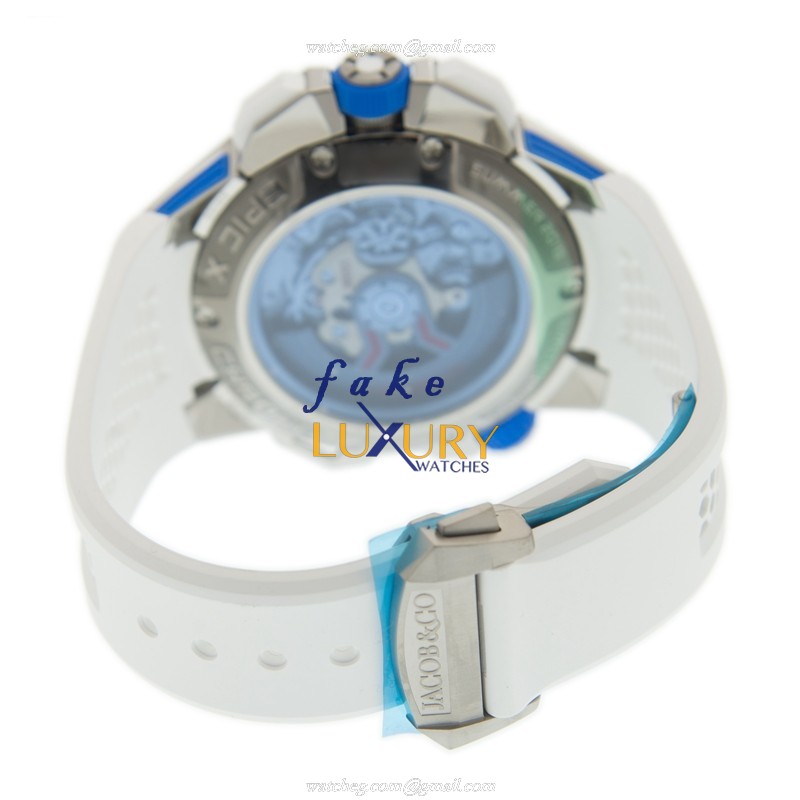 Jacob & Co EC313.20.PE.LL.GHB4D EPIC X CHRONO Auto Titanium Replica Watch - Blue Dial, White Rubber - Image 5