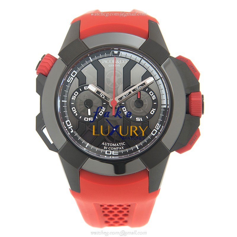 EC313.21.SB.BB.BHD4D - Jacob & Co Epic X Chrono Replica Watch - Automatic - Black Dial Red Strap - Image 2