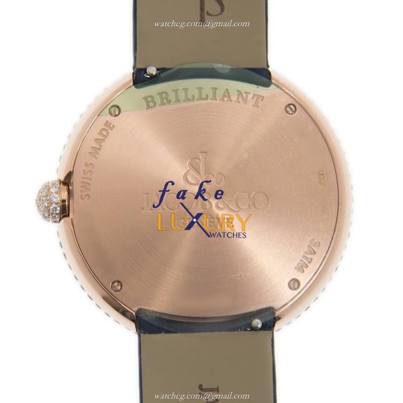 Jacob & Co Brilliant BQ030.40.RH.RR.ASK4A Quartz 18kt Rose Gold Diamond Blue Silk Replica Watch - Image 3
