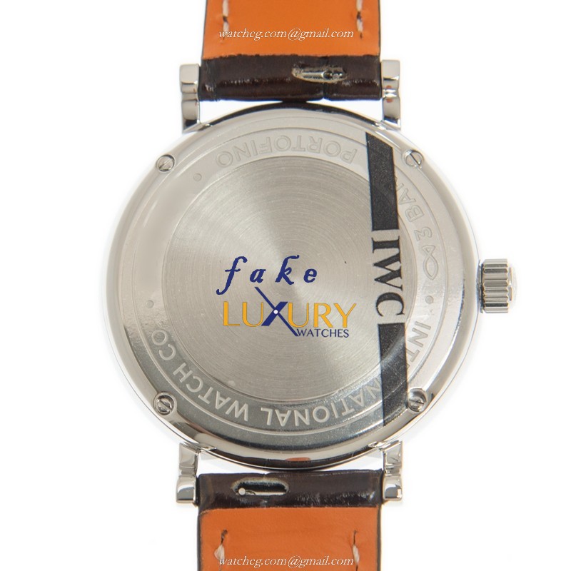 IWC IW357403 Portofino Replica Watch With Automatic Movement, Silver Dial, Brown Alligator Strap - Image 4