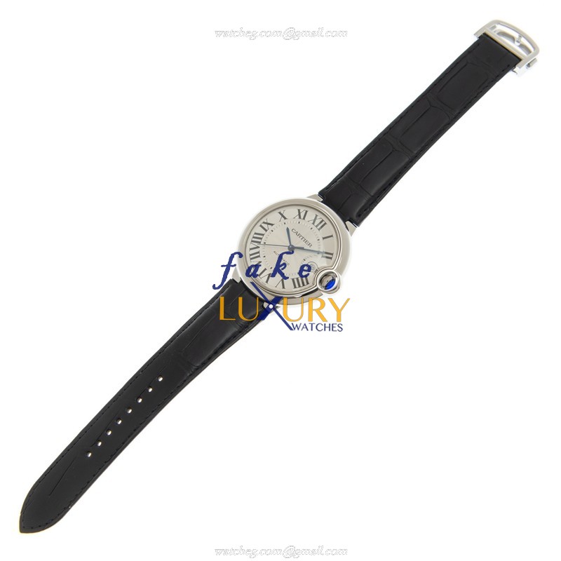 Cartier WSBB0026 Ballon Bleu Replica Watch, Automatic, Silver Dial, Steel Case, Black Alligator - Image 2