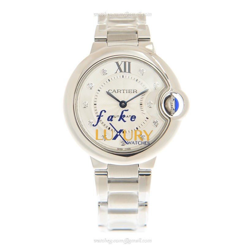 Cartier W4BB0021 Ballon Bleu Replica Watch, 33mm Silver Dial Stainless Steel Automatic - Image 2