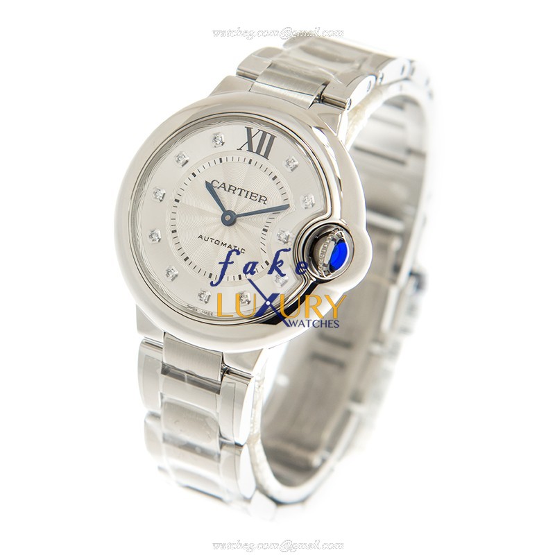Cartier W4BB0021 Ballon Bleu Replica Watch, 33mm Silver Dial Stainless Steel Automatic - Image 3