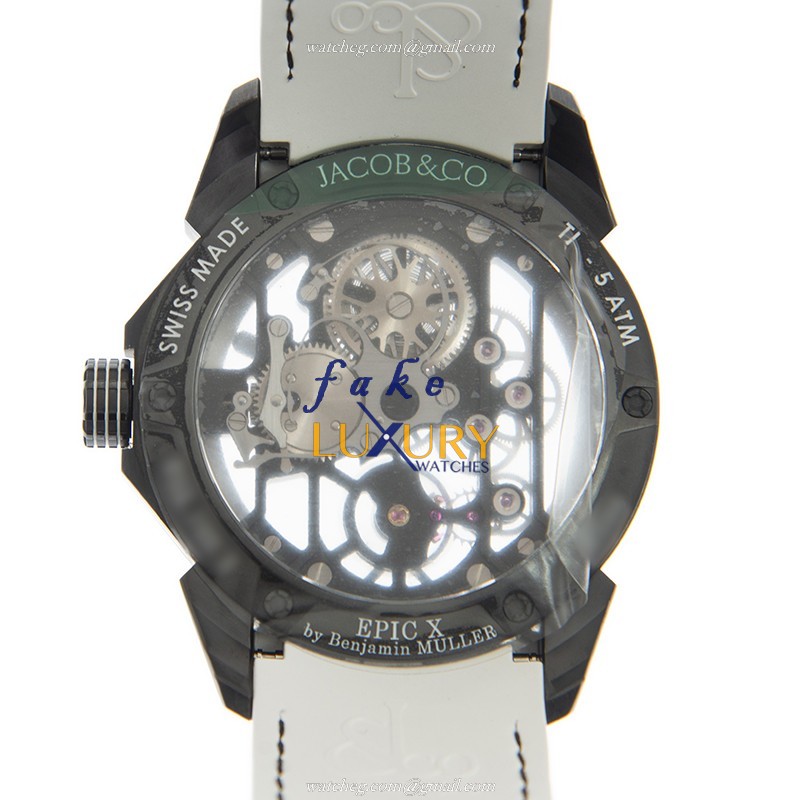Jacob & Co EX100.21.WR.WB.ABRU Titanium Automatic Replica Watch, White Rubber Strap, Transparent - Image 3