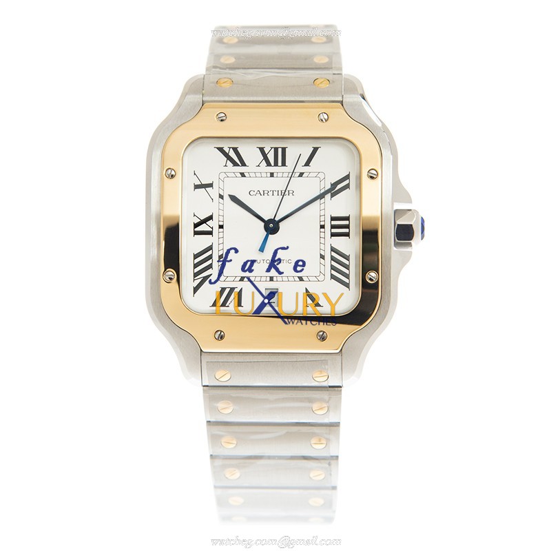 Cartier W2SA0009 Santos Auto 18K Gold Steel Case Silver Dial Replica Watch - Image 2